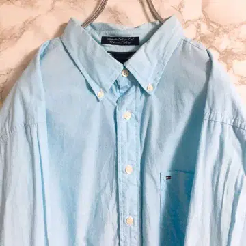 타미힐피거 원포인트 자수 버튼 다운 셔츠 라이트 블루 XL