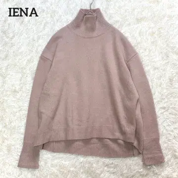새상품급 이에나 캐시미어 터틀 니트 하이넥 울 핑크 베이지 긴팔