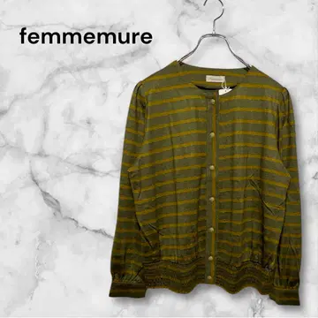 페뮤르 긴팔 가디건 카키 골드 앞 버튼 레귤러 기장 L