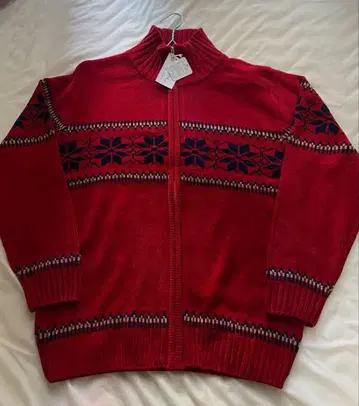 새상품 크리스마스 겨울 가을 빨간색 눈꽃 무늬 집업 니트 M