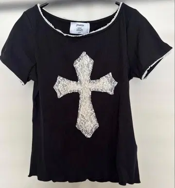 jouetie 미사용 블랙 반팔 셔츠 레이스 십자가