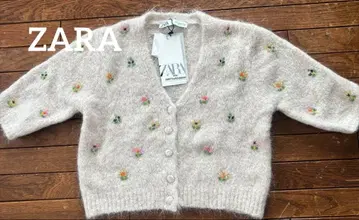 ZARA 꽃무늬 비즈 자수 모헤어 반팔 가디건