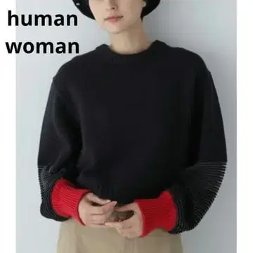 W308 human woman 숏 기장 배색 니트 풀오버