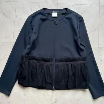 Rene LIMITED 밑단 튤 노카라 자켓 더블 지퍼 34