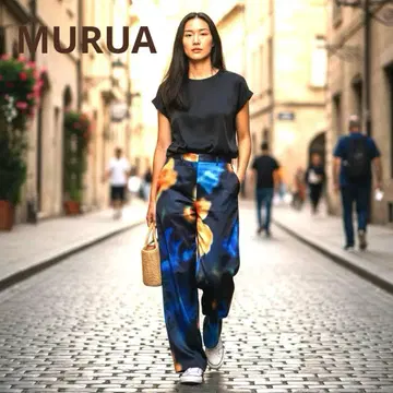 MURUA 무루아 쉐이드 플라워 와이드 팬츠 F 꽃무늬 블루 파랑