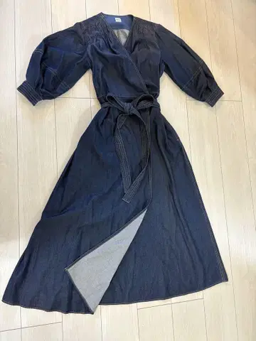 폰 허먼 다크 데님 랩 드레스
