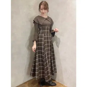 dazzlin 빅 칼라 체크 코르셋 롱 원피스
