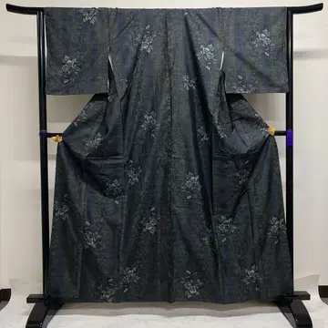 코몬 오시마 명주 꽃 무늬 모란 진흙 염색 당초 기모노 032k