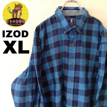 USA 구제 의류 IZOD 플란넬 셔츠 XL 블루 네이비 체크