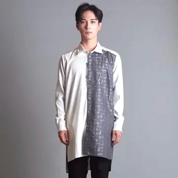 정가 16,500엔 체인징 체인 롱 셔츠 절개 오버 사이즈