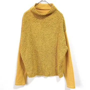 코카 니트 스웨터 기모 원단 옐로우 컬러 02 하이넥 드롭 숄더