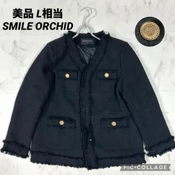 [ 새상품급 ] SMILE ORCHID 노카라 트위드 L 상당 골드 버튼