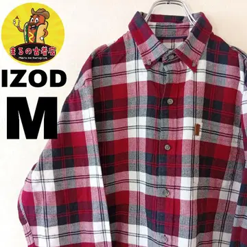 USA 구제 의류 IZOD 플란넬 셔츠 M 레드 화이트 체크