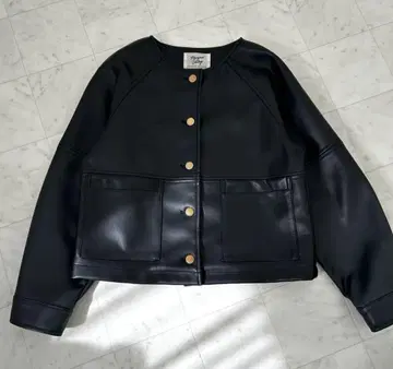 Margaux vintage 마르고 인조 가죽 노카라 자켓