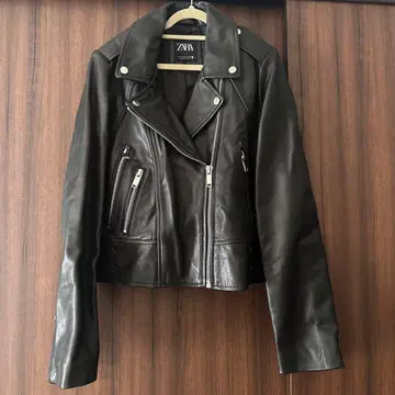 ZARA 램 가죽 라이더 자켓 블랙 더블