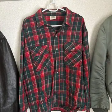 파이브 브라더 플란넬 셔츠 L 사이즈 그린/레드 체크