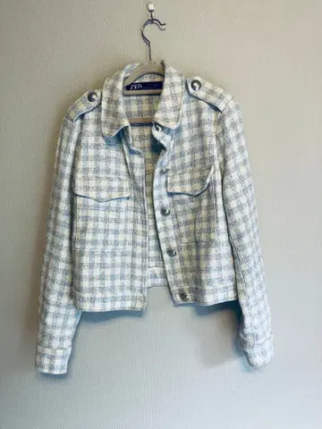 ZARA 파랑과 화이트 체크 테일러드 자켓