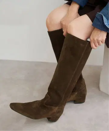 FABIO RUSCONI 브라운 스웨이드 롱 부츠 23cm