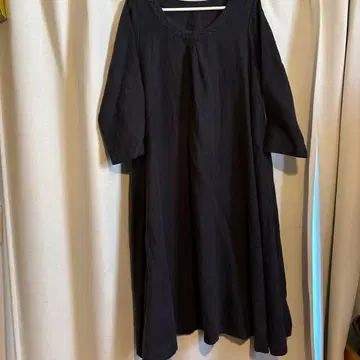 미사용 새상품 네스트로브 블랙 린넨 100% A라인 원피스 7부 소매