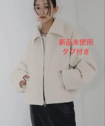 hellam 페이크 비버 숏 기장 W 지퍼 블루종