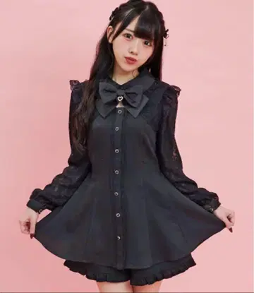시크릿허니 레이스 볼레로풍 둥근 카라 셋업 블랙 시크릿허니