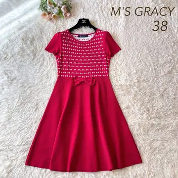 새상품급 M'S GRACY 리본 모티브 니트 원피스 레드 38