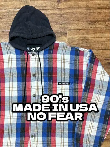 레어 컬러 NO FEAR 90s 빈티지 후드 체크 셔츠