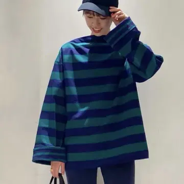 미사용품 캘런솔로지 보더 롱 슬리브 T셔츠 그린 네이비