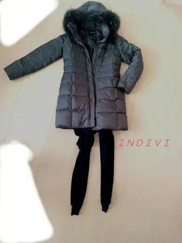 INDIVI 후드 부착 다운 자켓 그레이