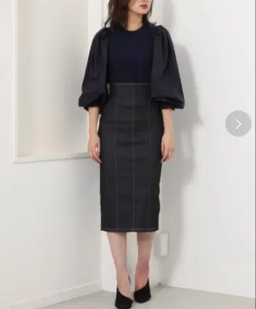 택 포함 미사용 새상품 리엔다 백리본 데님 스커트