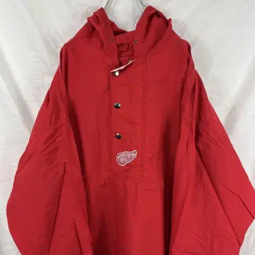 90s NHL 아노락 후드티 하프 지퍼 나일론 자켓 빨간색
