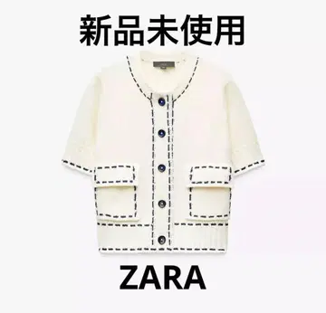 [ 미사용 새상품 ] 자라 ZARA 스티치 니트 숏 슬리브 자켓 S
