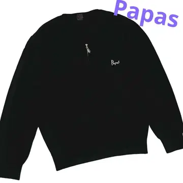 Papas 하프 집업 니트 울 100% 로고 자수