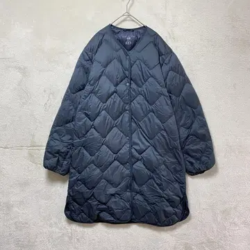UNIQLO/울트라 라이트 다운/M/롱 기장 스냅 버튼 네이비
