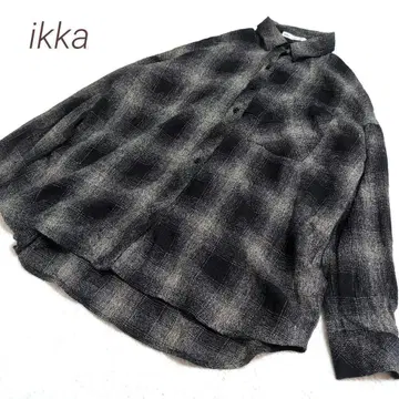 [ ikka ] 이카 체크 무늬 오버 얇은 플란넬 셔츠풍 블랙 겉옷