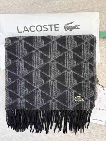 [ 새상품 ] LACOSTE 모노그램 자카드 머플러 블랙
