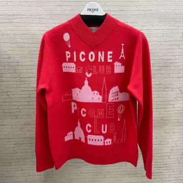 PICONE 그래픽 V넥 스웨터 레드