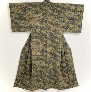 코몬 크레이프 원단 순수 실크 블루 그레이 유젠 염색 고전 꽃 pk054