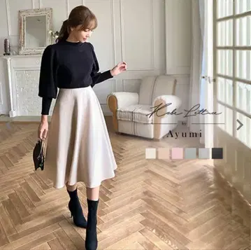 고베 레터스 [오카베 아유미님 콜라보] 본딩 플레어 스커트 3종 세트