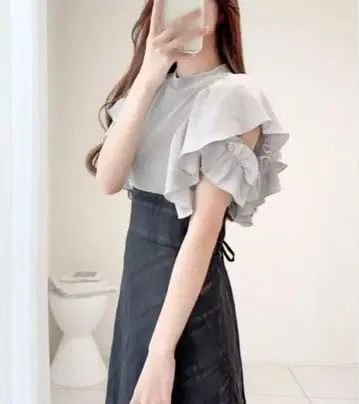 프릴 디자인 그레이 블랙 원피스 M