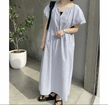 스트라이프 반팔 셔츠 원피스