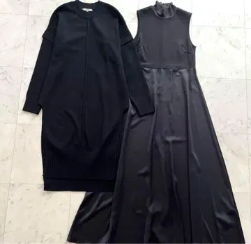 UN3D. 아쓰리드 니트 롱 원피스 2장 세트 블랙 36