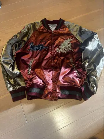 드래곤 자수 스카잔 빨강 금색