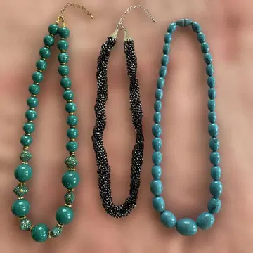 터콰이즈와 블랙 비즈 목걸이 세트, 묶음 판매, 3개 세트