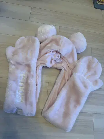 미키마우스 귀 포함 후드 부착 머플러 핑크