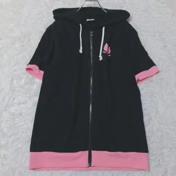 러브 라이브 반팔 후드티 F 블랙 핑크 후드 부착 풀 집업