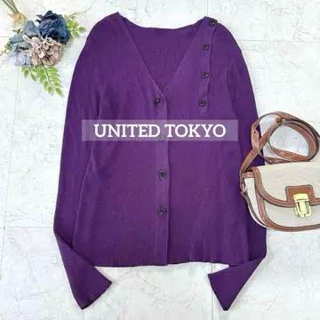 UNITED TOKYO 리브 가디건 니트 보라색 퍼플 버튼 디자인