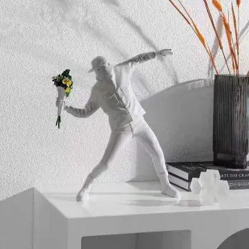 압도적 반스이 아트 꽃을 버리는 소년 피규어 오브제 화이트