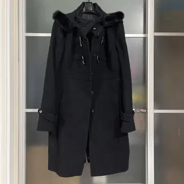 COMME CA ISM 컴시즘 후드 부착 롱 코트 블랙