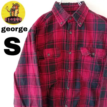 USA 구제 의류 george 플란넬 셔츠 S 레드 블랙 체크